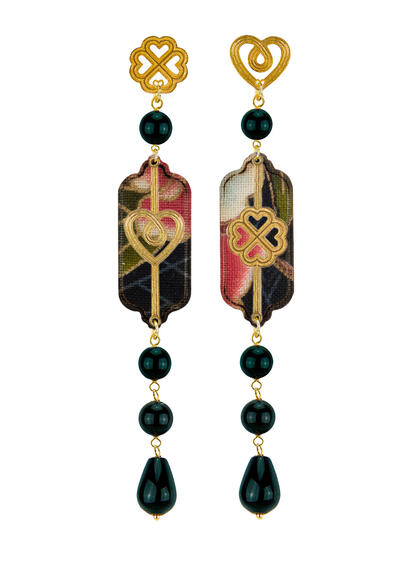 Orecchini Cuore E Quadrifoglio Mini Lungo Nero - Lebole Maison