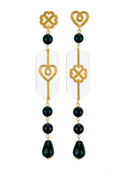 Orecchini Cuore E Quadrifoglio Plexi Traspa Mini Lungo Nero - Lebole Maison