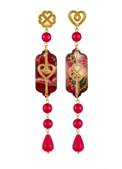 Orecchini Cuore E Quadrifoglio Mini Lungo Rubino - Lebole Maison