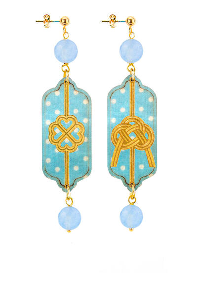 Orecchini Pois Quadrifoglio E Nodo Mini Celeste - Lebole Maison