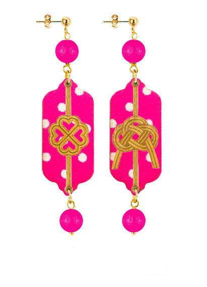 Orecchini Pois Quadrifoglio E Nodo Mini Fucsia - Lebole Maison