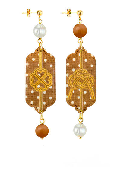 Orecchini Pois Quadrifoglio E Nodo Mini Marrone - Lebole Maison