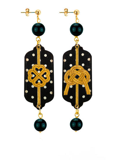 Orecchini Pois Quadrifoglio E Nodo Mini Nero - Lebole Maison