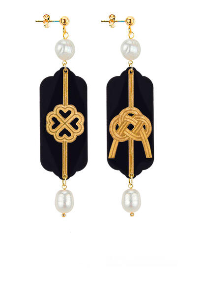 Orecchini Quadrifoglio E Nodo Plexi Nero Mini Perla - Lebole Maison