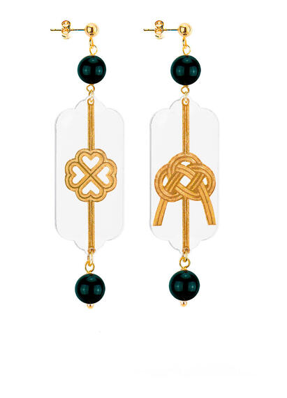 Orecchini Quadrifoglio E Nodo Plexi Traspa Mini Nero - Lebole Maison