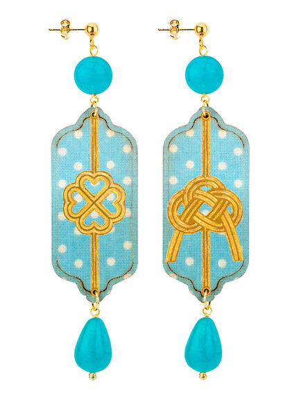 Orecchini Pois Quadrifoglio E Nodo Celeste - Lebole Maison