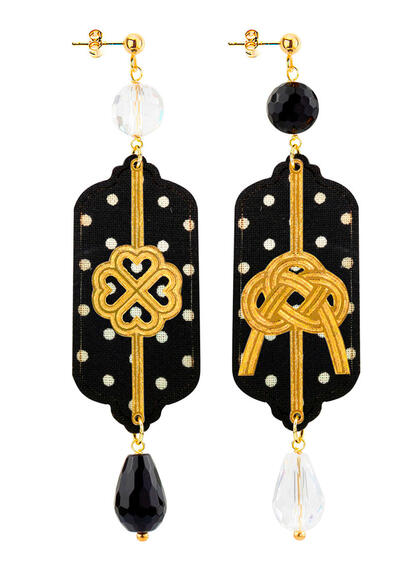 Orecchini Pois Quadrifoglio E Nodo Nero - Lebole Maison