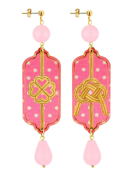 Orecchini Pois Quadrifoglio E Nodo Rosa - Lebole Maison