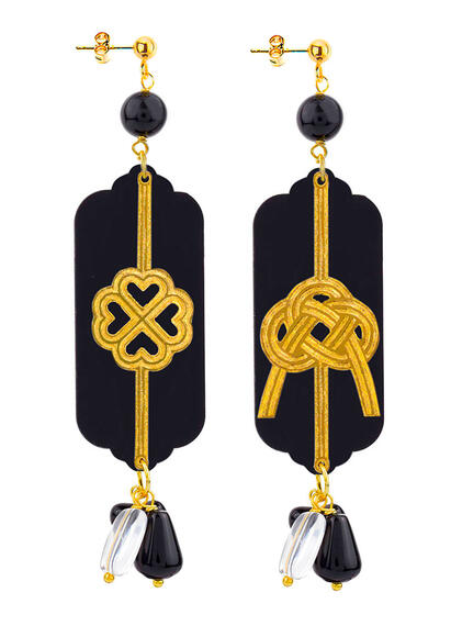 Orecchini Quadrifoglio E Nodo Plexi Nero - Lebole Maison