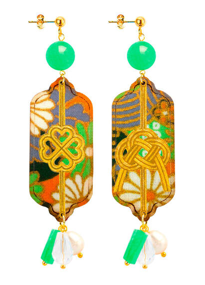 Orecchini Quadrifoglio E Nodo Verde Giada - Lebole Maison