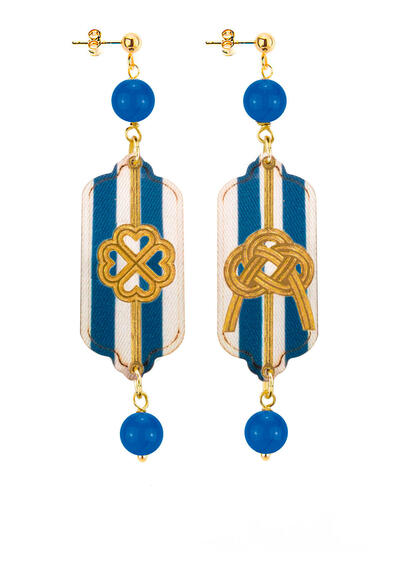 Orecchini Righe Quadrifoglio E Nodo Mini Blu - Lebole Maison
