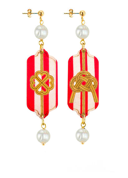 Orecchini Righe Quadrifoglio E Nodo Mini Rosso Perla - Lebole Maison