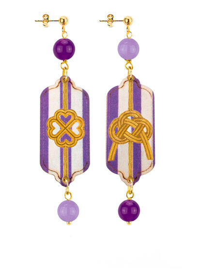Orecchini Righe Quadrifoglio E Nodo Mini Viola E Lilla - Lebole Maison