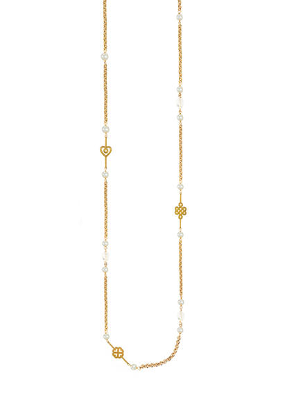 Collana Lunga Tre Elementi Perle E Cristalli - Lebole Maison