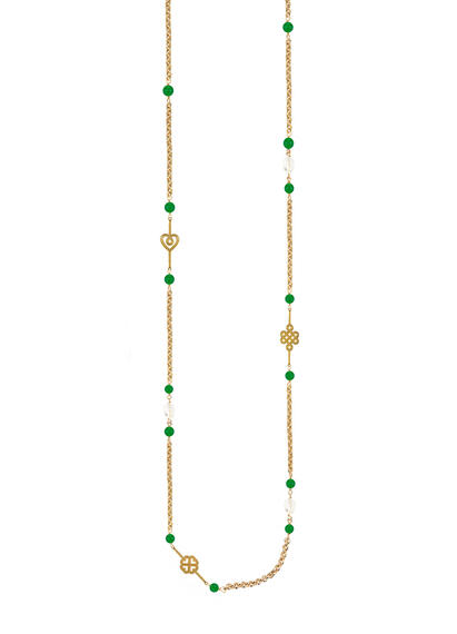 Collana Lunga Tre Elementi Pietre Verdi E Cristalli - Lebole Maison