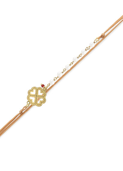 Bracciale Quadrifoglio Rosario Perla Filo Beige - Lebole Maison