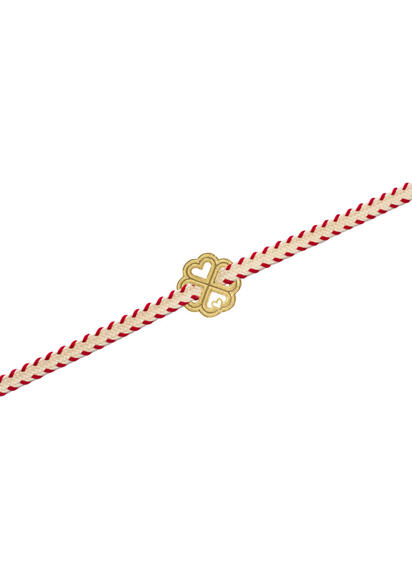 Bracciale Quadrifoglio Tessuto Bianco E Rosso - Lebole Maison