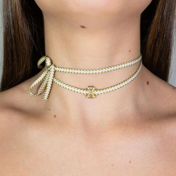 Bracciale Cuore Tessuto Bianco E Verde - Lebole Maison