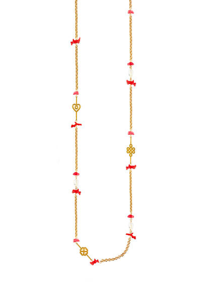 Collana Lunga Tre Elementi Pietre Corallo - Lebole Maison