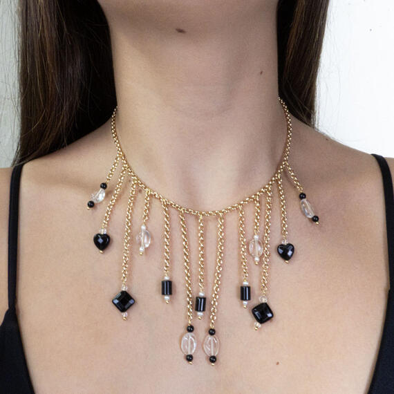 Collana Pietre Nere E Trasparenti - Lebole Maison