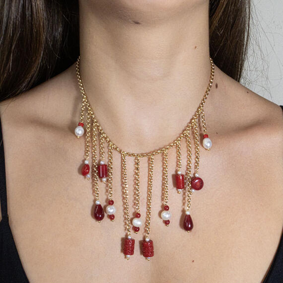 Collana Pietre Rubino E Perla - Lebole Maison