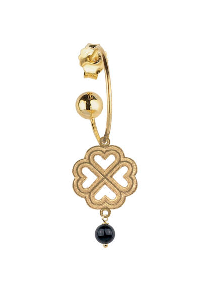 Orecchino Hoop Quadrifoglio Nero - Lebole Maison