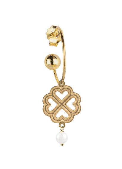 Orecchino Hoop Quadrifoglio Perla - Lebole Maison