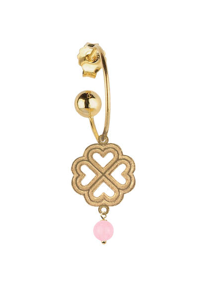 Orecchino Hoop Quadrifoglio Rosa - Lebole Maison