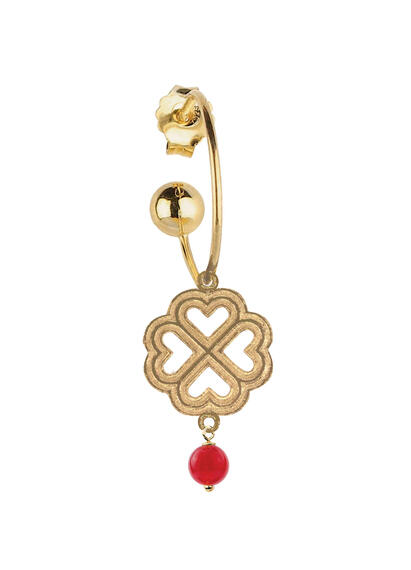 Orecchino Hoop Quadrifoglio Rubino - Lebole Maison