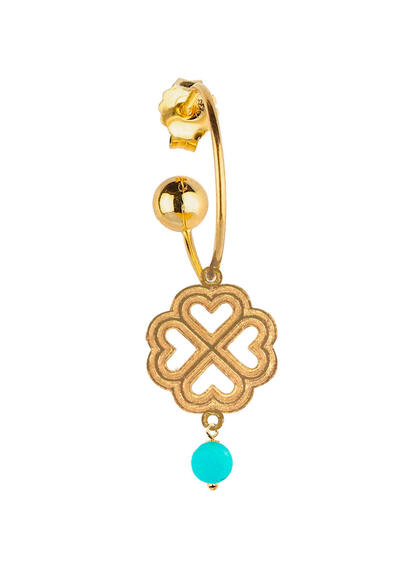 Orecchino Hoop Quadrifoglio Turchese - Lebole Maison