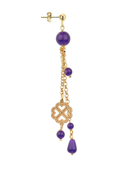 Purple Short Tuft Four-leaf Clover Earring - Lebole Maison