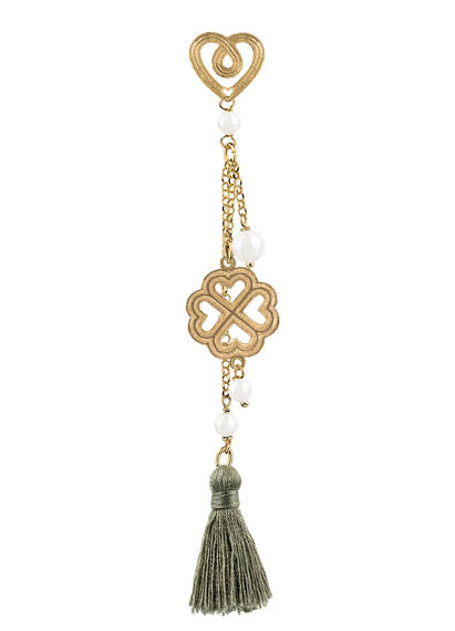 Orecchino Quadrifoglio Ciuffo Lungo Grigio Perla - Lebole Maison