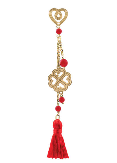 Orecchino Quadrifoglio Ciuffo Lungo Rosso - Lebole Maison