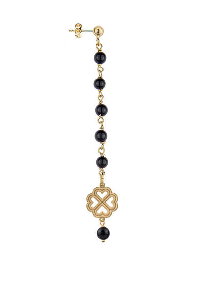 Orecchino Quadrifoglio Lungo Nero - Lebole Maison