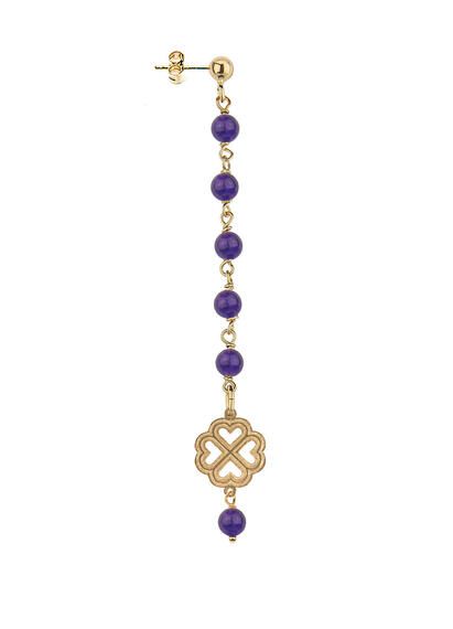 Long Purple Four-leaf Clover Earring - Lebole Maison