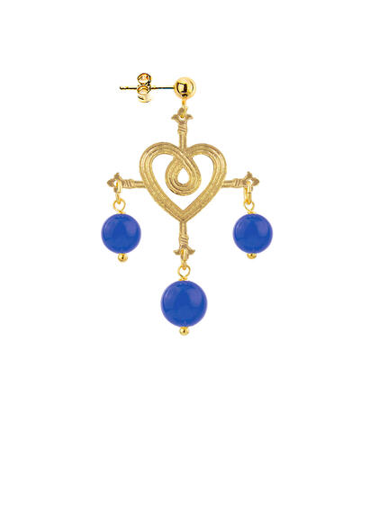 Blue Cross Heart Earring - Lebole Maison