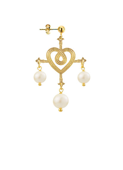 Orecchino Cuore A Croce Perla - Lebole Maison