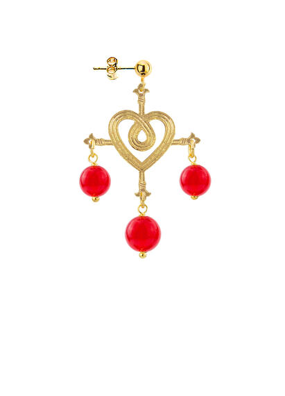 Orecchino Cuore A Croce Rubino - Lebole Maison