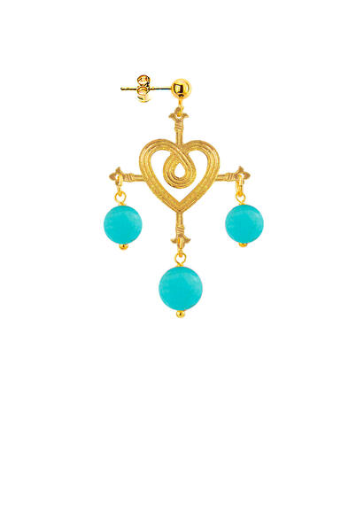 Orecchino Cuore A Croce Turchese - Lebole Maison