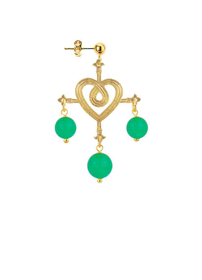 Green Cross Heart Earring - Lebole Maison