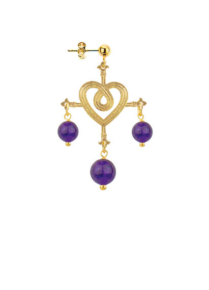 Purple Cross Heart Earring - Lebole Maison