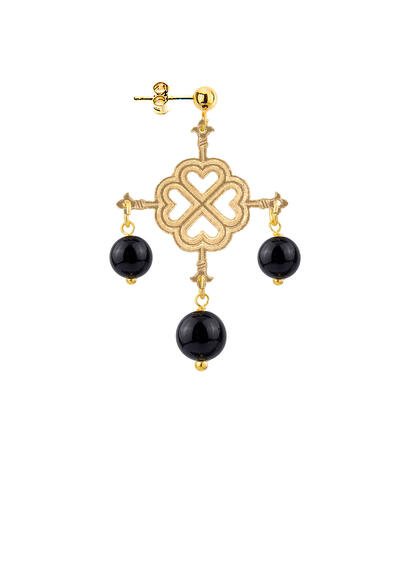 Orecchino Quadrifoglio A Croce Nero - Lebole Maison