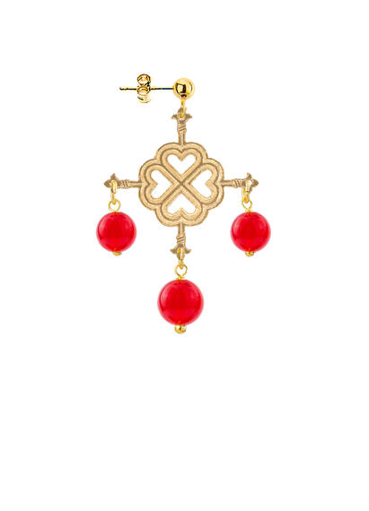 Orecchino Quadrifoglio A Croce Rubino - Lebole Maison