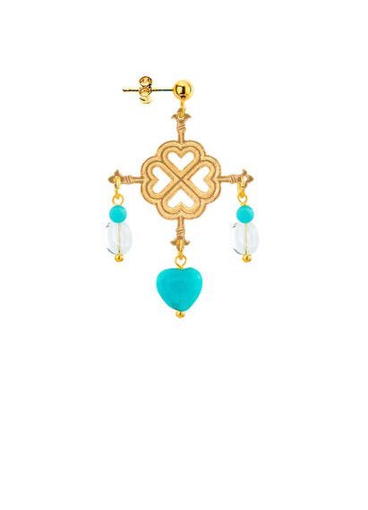 Orecchino Quadrifoglio A Croce Turchese - Lebole Maison