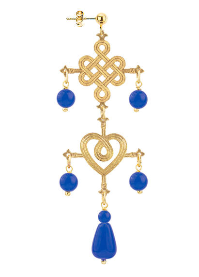 Infinity And Heart Double Cross Blue Earring - Lebole Maison