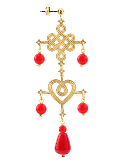Orecchino Infinito E Cuore Doppia Croce Rubino - Lebole Maison