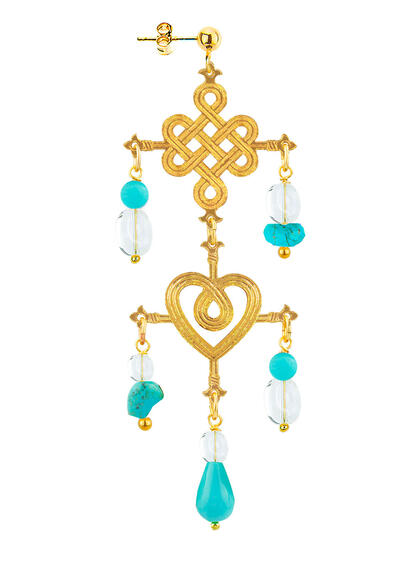 Orecchino Infinito E Cuore Doppia Croce Turchese - Lebole Maison