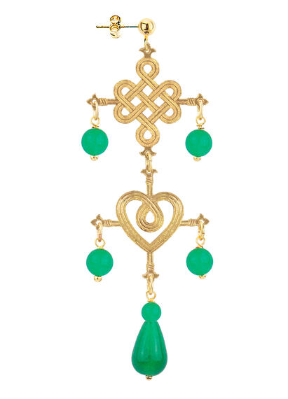Infinity And Heart Double Cross Green Earring - Lebole Maison