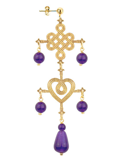 Purple Double Cross Infinity And Heart Earring - Lebole Maison