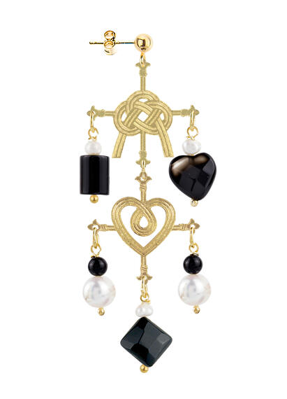 Orecchino Nodo E Cuore Nero E Perla - Lebole Maison